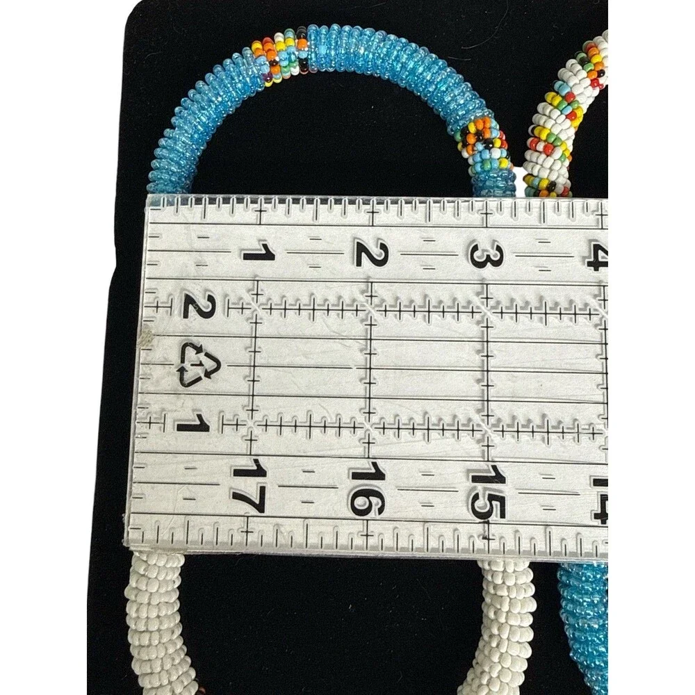 Lot 6  Seed Bead Bangle Bracelets Blue White Boho Ethnic Stacking Set